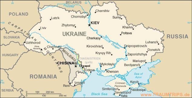 Landkarte Ukraine, Moldau bzw. Moldawien und Transnistrien